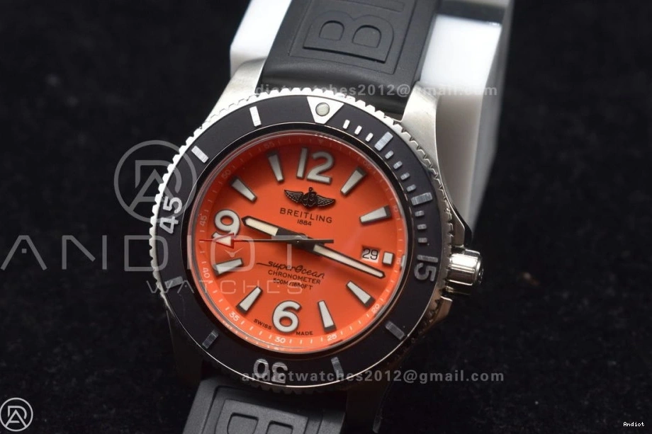 Black On TF A2824 1:1 Best Superocean Bezel Strap Rubber Automatic Black Orange 44 Dial Edition 0421